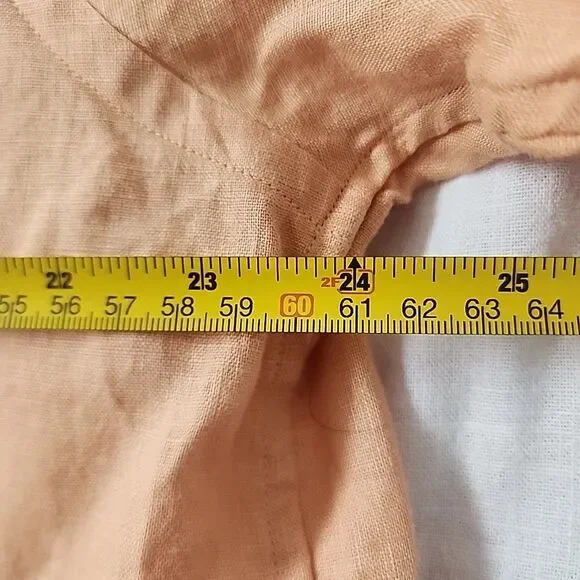 Paul Frederick Mens 100% Linen Shirt Mens Size XL Orange Collarless Long Sleeve - Picture 5 of 7